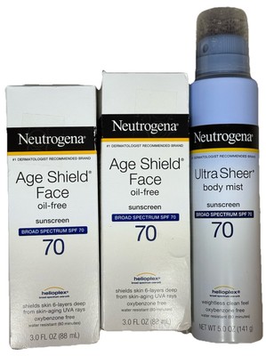 2 X Neutrogena Age Shield Face Lotion Sunscreen Broad  SPF 70 + 1 Spray