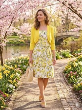 Jessica Howard Yellow White Floral Fit & Flare Dress Belted Sleeveless 6