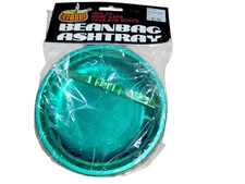 Vintage Beanbag Ashtray Aluminum Green Plaid Taiwan Portable Car NEW