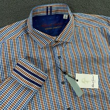 Robert Graham Shirt Mens XL Blue Check Deen Tailored Button Up Flip Cuff