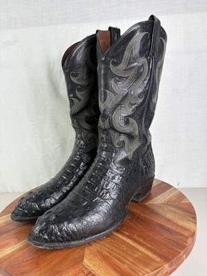 Vtg Tony Lama Hornback Caiman Cowboy Boots Mens 10.5 EE Black Exotic Alligator