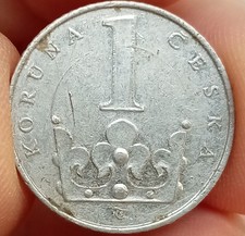 1993 Czech Republic 1 Koruna coin. Features the crowned Czech lion. #L4