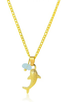 SUPAC Whale Shark Necklace with Sea Glass Accent, Gold and Silver Chain - 5