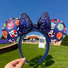 Disney Parks Mouse Ear Mickey and Friends Navy Blue Sequined Bow Headband BNWT