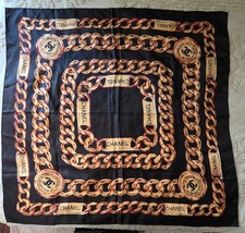 Vintage CHANEL Silk Scarf 31 Rue Cambon Paris Gold Chain Link 