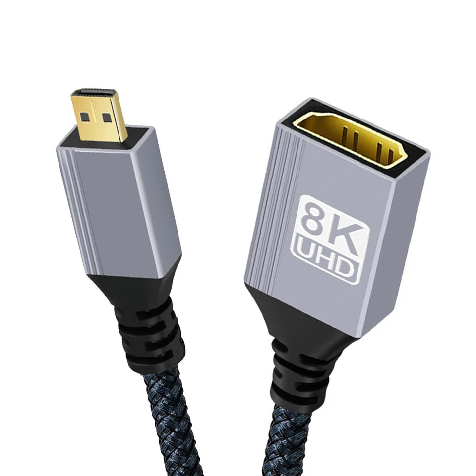 Micro/Mini HDMI to HDMI 8K60Hz 48Gbps Ultra High Speed Gold Plated Braided Cable - Image 2 of 4