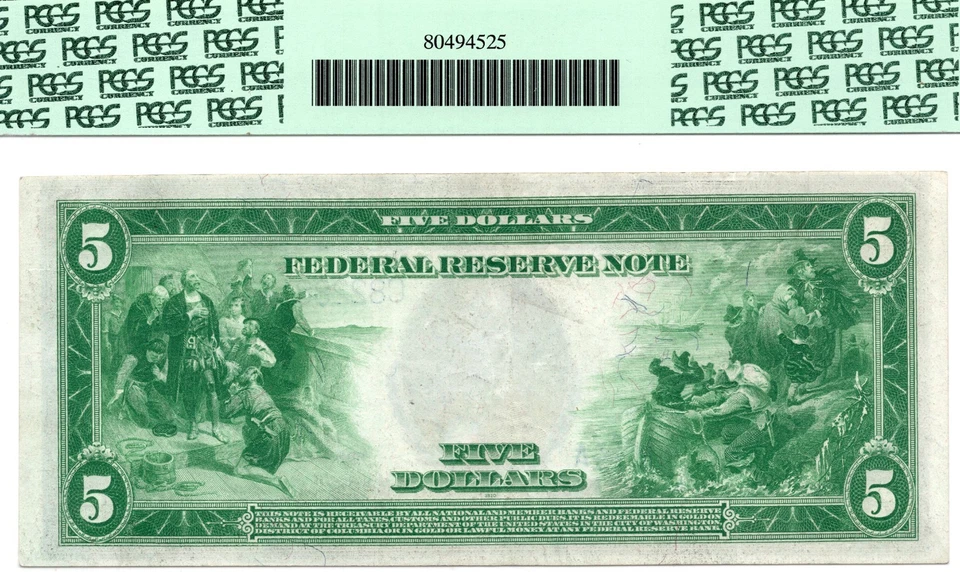 1914 $5 Federal Reserve Note, Philadelphia Fr. 855a -PCGS 40 PPQ! Crisp & Bright - Image 3 of 4