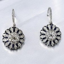 2.98CT GIA Diamonds & Blue Sapphires Earrings 14K Gold Royal Celebrity Glam Look
