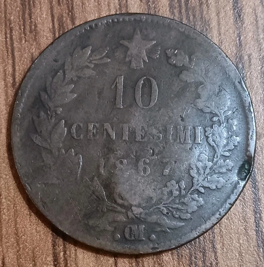 1867 OM Italy 10 Centesimi Victor Emmanuel II Civil War Era. Collectors Coin (J6 - Image 2 of 3