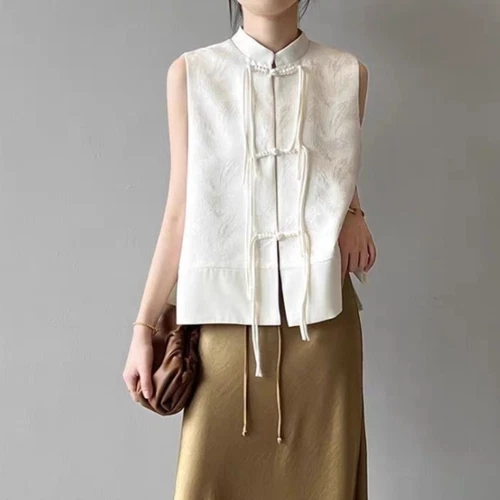 Retro Chinese Lady Ethnic Gilet Tank Vest Tang Suit Cheongsam Loose Top Cardigan - Picture 12 of 20