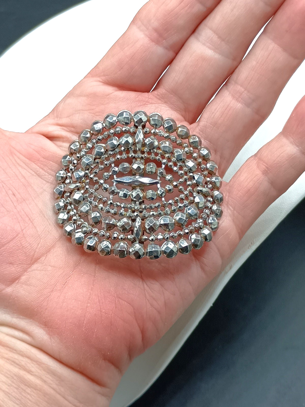 Antique Victorian Shoe Buckle Clip Pair Signed Made In France Cut Steel Faceted