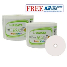 100 Pack Ridata DVD-R 16X 4.7GB White Inkjet Hub Printable Blank Recordable Disc