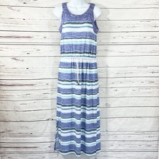 T By Talbots Maxi Dress Women’s Petite PS Blue Sleeveless Striped Side Slits NWT
