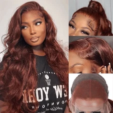 $99 Flash Sale 33B Reddish Brown Body Wave 13×4 Lace Wig Copper Red 180% Density
