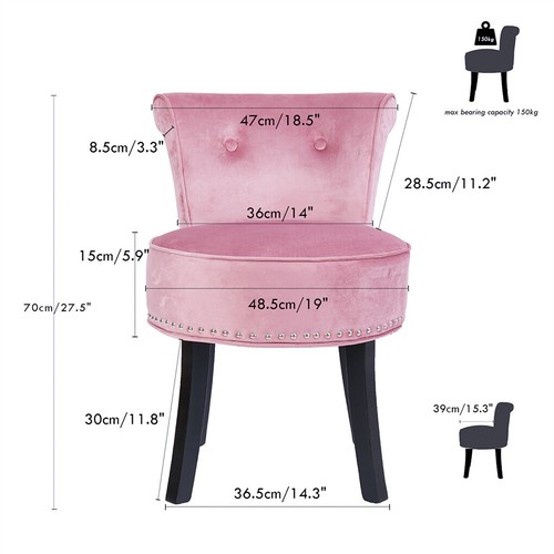 Softest Crushed Velvet Vanity Stool Widen Dressing Table Buttoned Chair Bedroom - Picture 18 of 18