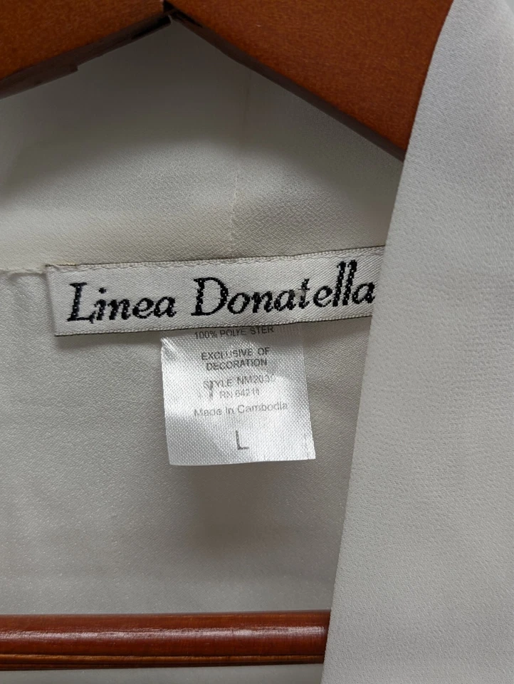 IMPRESIONANTE LINEA DONATELLA Blanco Sedoso Satén Cuentas Bata de Novia Vestido L Foto 3 de 4