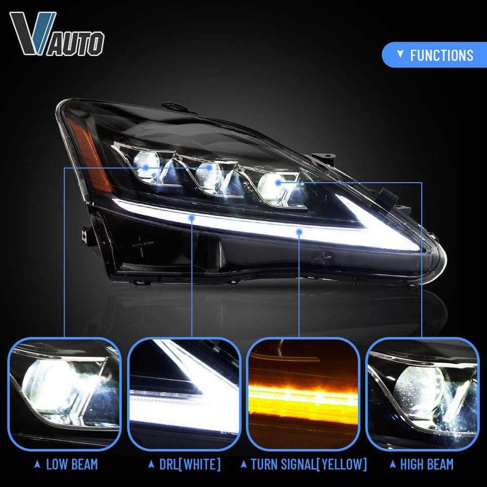 Pair LED Projector Headlight For 2006-2013 Lexus IS 250 350 ISF Black Rear Lamps - Image 4 of 4