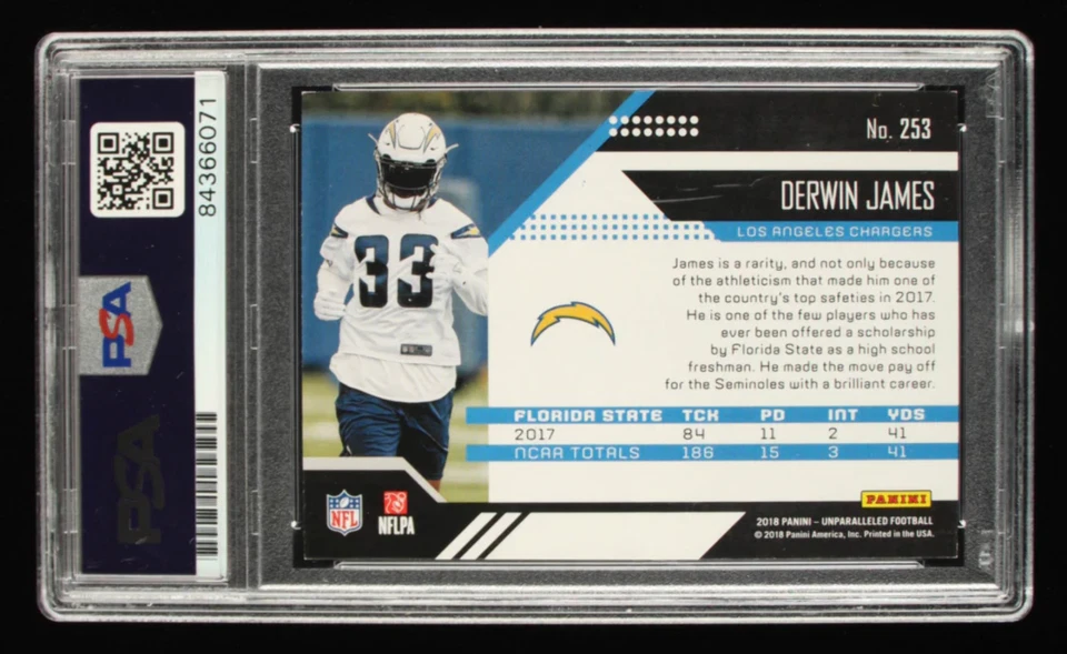Derwin James Signed 2018 Panini Unparalleled #253 (PSA Encapsulated) Rookie Card - Image 2 of 2