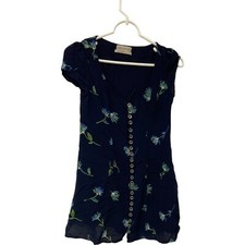 Urban Outfitters Blue Floral Dress Womens XS Casual Short Sleeve Button Front