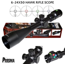 PRESMA 6-24X50 Rifle Scope FMC,Side Focus,Caps,Shade,Clear,RGB,Argon,  US SELLER