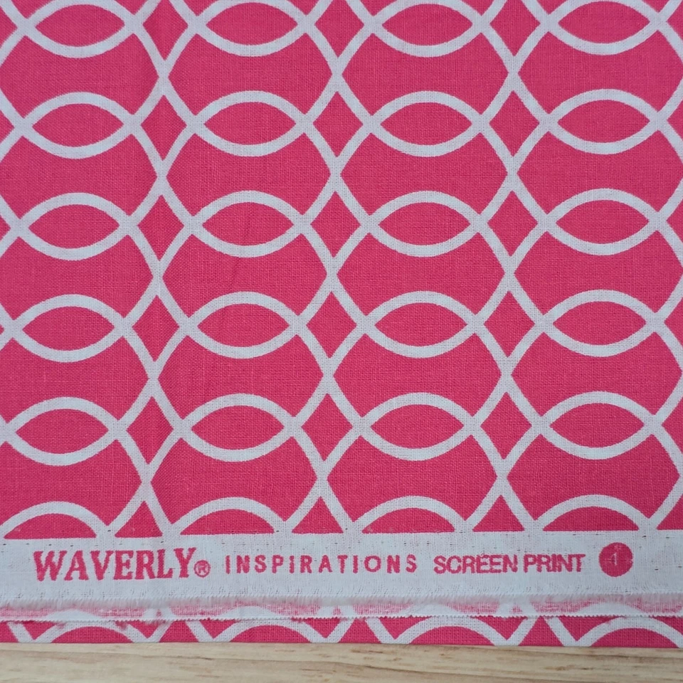 Cotton Fabric 21"x44" Waverly Hot Pink White Sine Waves - Image 3 of 3