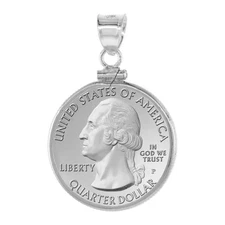 24 mm Sterling Silver Screw Top Edge 25 Cent Coin Bezel Pendant, Box Chain
