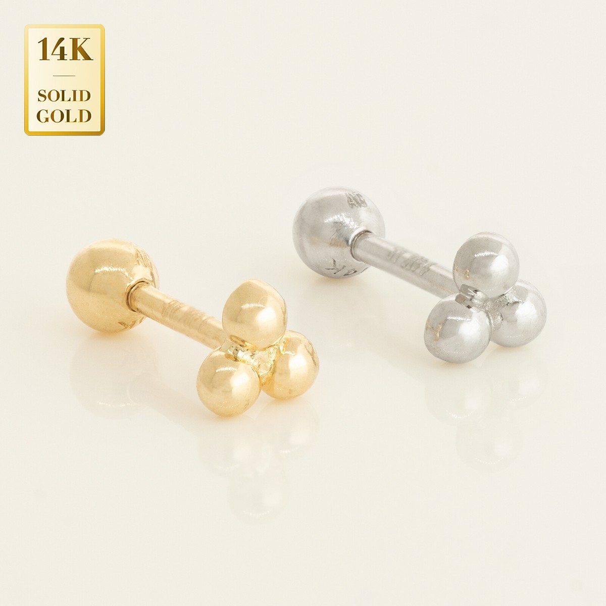 14k Gold Trinity Ball Earrings 14K REAL Solid Gold Trinity Round