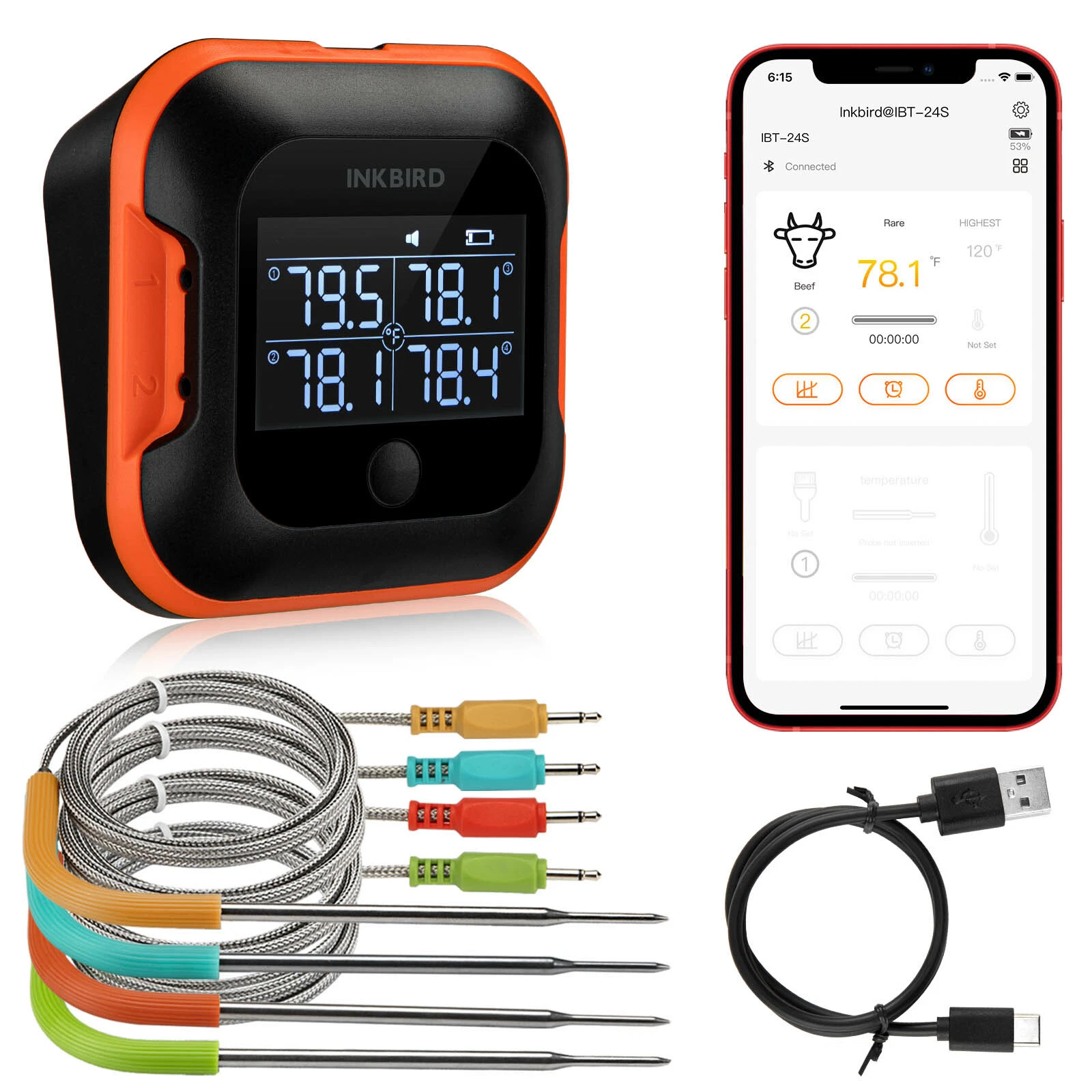 Digital BBQ Bluetooth Meat Food Thermometer Cooking Temp Meter Grill Oven Pork
