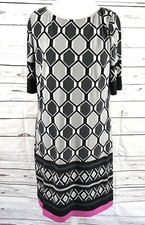 Eliza J Dress Women’s 14 Gray Pink Shift Geometric 3/4 Sleeves Stretch NWT