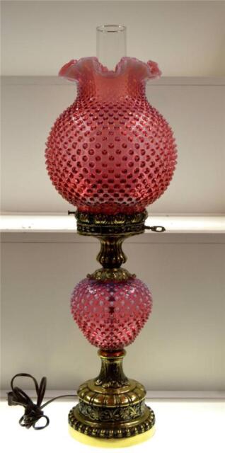 Fenton LAMP CRANBERRY OPALESCENT 26" Vintage GWTW