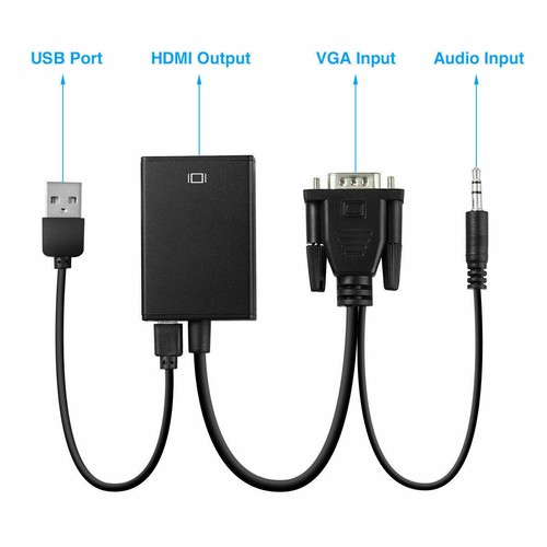 New VGA To HDMI Converter 1080P HD Adapter Audio Cable For HDTV PC Laptop TV - Picture 7 of 9