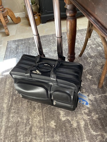 McKlein Clinton Leather 2-in-1 Telescoping Removable-Wheeled Laptop Case NEW