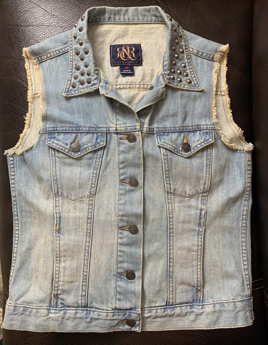 新品REPUBLIC DWYCK VEST Denim Vest Rock & Republic Size Medium Studded collar