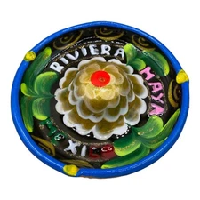 Vintage Colorful Painted Riviera Maya Sombrero Pottery Ashtray 4.5”