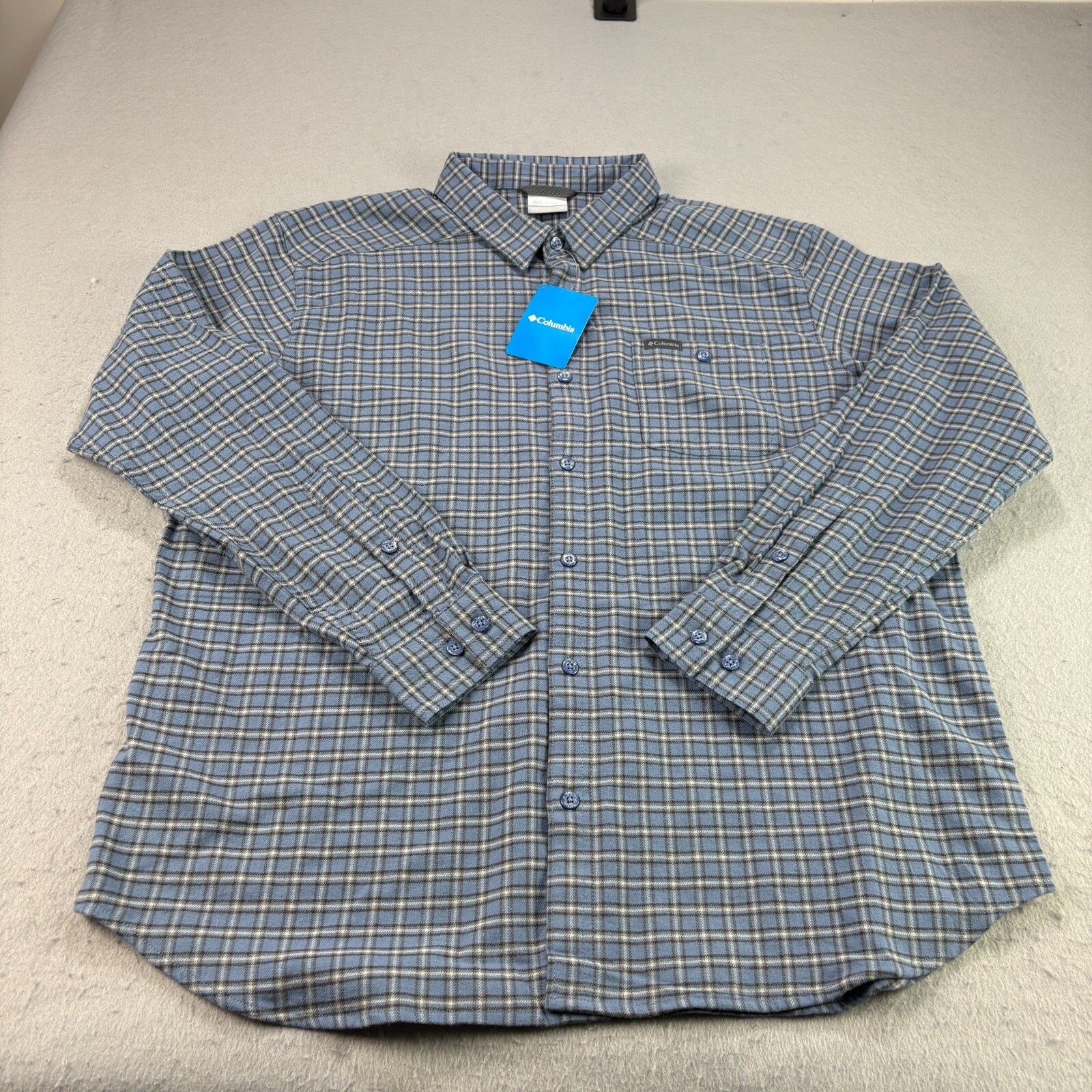 Columbia Flannel Shirt Mens XL Blue Plaid Cornell Woods Long Sleeve Outdoor NEW-image