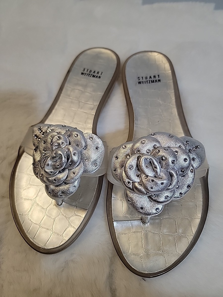 Stuart Weitzman Women's Silver BLOOM Rhinestone Flower Jelly
