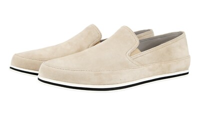 PRADA Suede St Tropez Slip-on Loafer Sneakers 4D3224 Beige NEW