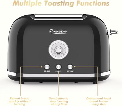 Toaster 2 Slice Retro Toaster Stainless Steel With 6 Bread Shade Settings And Ba