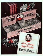 1945 Philip Morris Cigarettes Vintage Print Ad Christmas Holiday Greetings 
