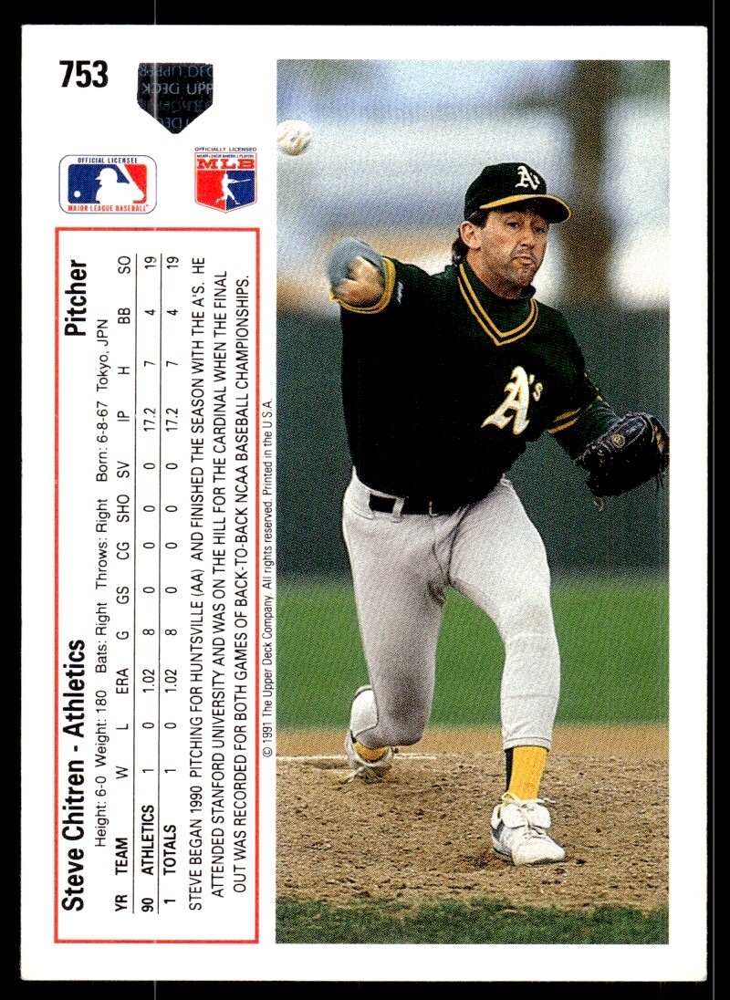 1991 Upper Deck Baseball Card Steve Chitren Rookie Oakland Athletics