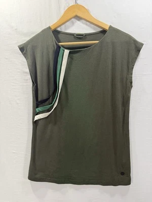 Skunkfunk Cap Sleeveround Neck Army Green Sz 4 Jersey Knit Tee W/colored Stripes - Image 1 of 4