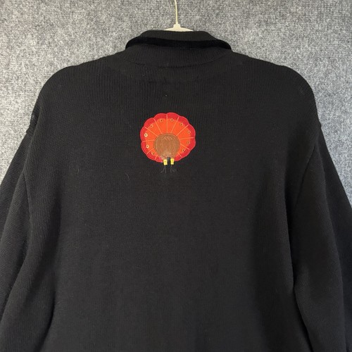 Quacker Factory Cardigan Sweater Womens 2X Black Embroidered Turkey Thanksgiving - Picture 7 of 9