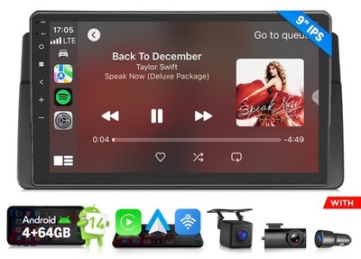 For BMW E46 330i 9'' Android 14 4+64G Car Stereo Head Unit CarPlay Parking Camera
