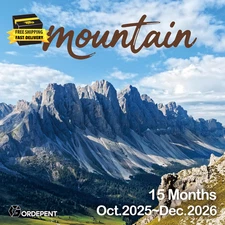 2026 Wall Calendar,15 Months Oct 2025-Dec 2026,12''X24'' Opened,Nature Mountains