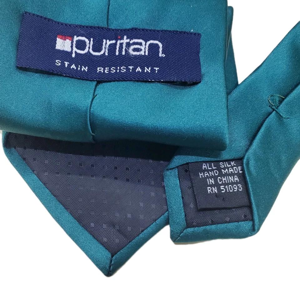 Corbata Puritan Para Hombre Verde Seda Resistente a Manchas Hecha a Mano Formal 3.75 x 58 Foto 2 de 2