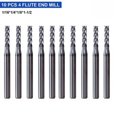 10 PCS 4 Flute 1/16" x 1-1/2" Overall Length Carbide End Mill -AlTiN Coated