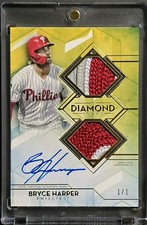 Bryce Harper Gold 1/1 Blue Ink Auto 2020 Diamond Icon Dual Patch Autograph USA