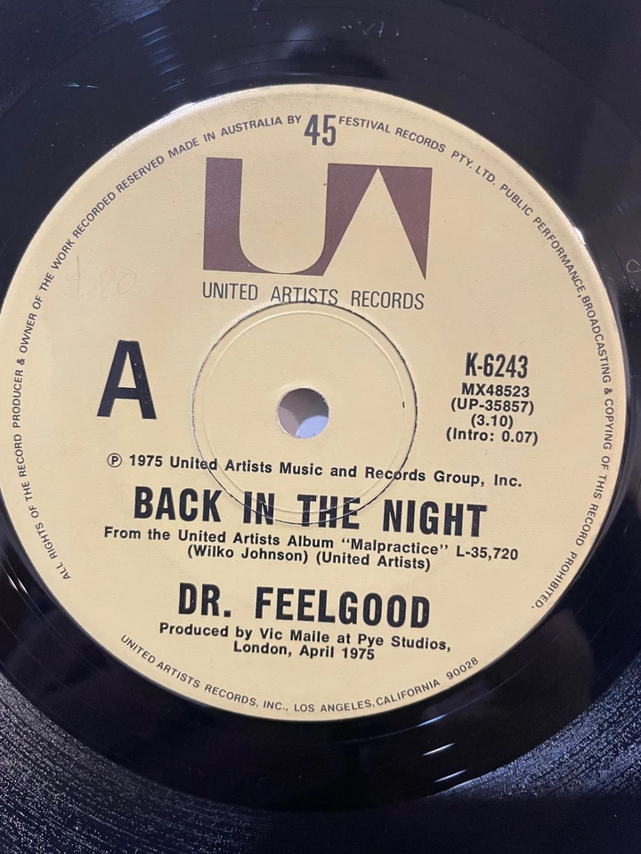 DR FEELGOOD : Back In The Night /I'm A Man : ORIG. AUSSIE ISSUE 1975- NEAR MINT - Image 4 of 4