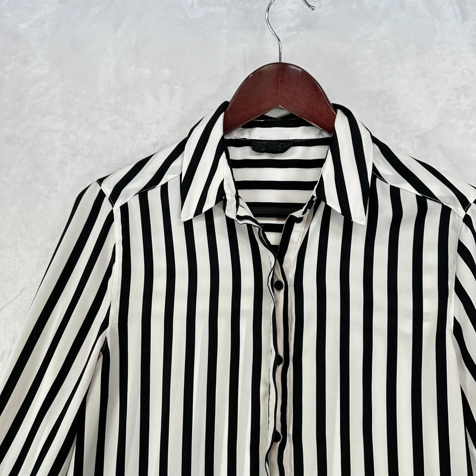 Camisa Topshop Mujer 6 Negro Blanco Rayas Manga Larga Botón Frontal Puño Corbata Foto 2 de 4