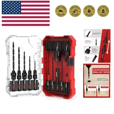 Countersink Drill Bit Set, 15 PCS Tapered Drill Bits Counter Sink Drill Bit w...